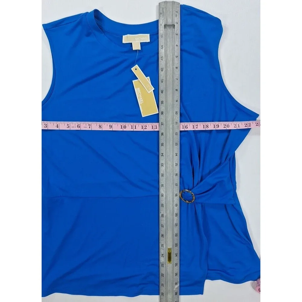 NWT Michael Kors Plus Size 1X Ring Twist Sleeveless Top Grecian Blue Blouse NEW